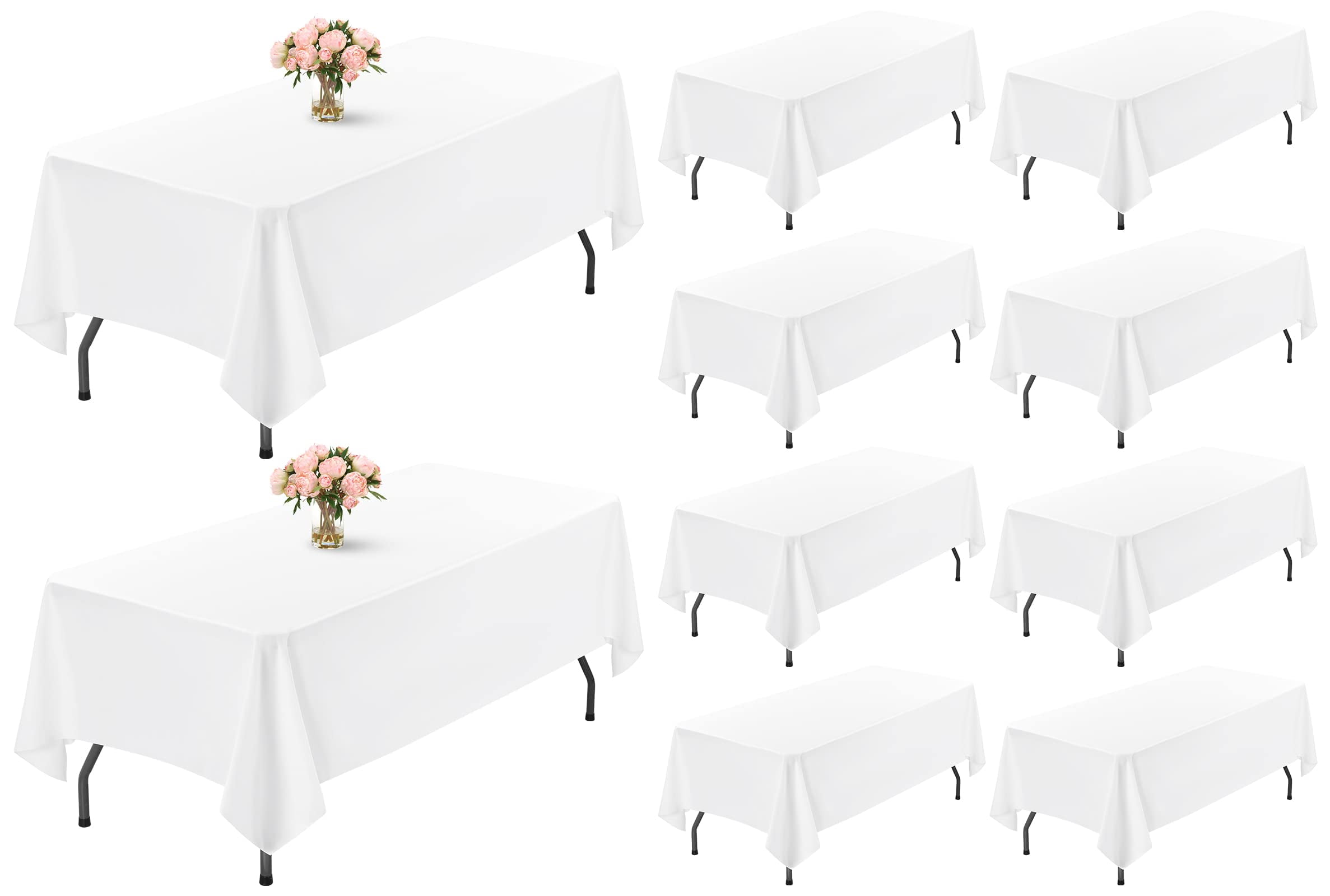 10Pack White Polyester Tablecloths 60 x 102 Inch for 6ft Rectangle Tables Polyester Table Cover