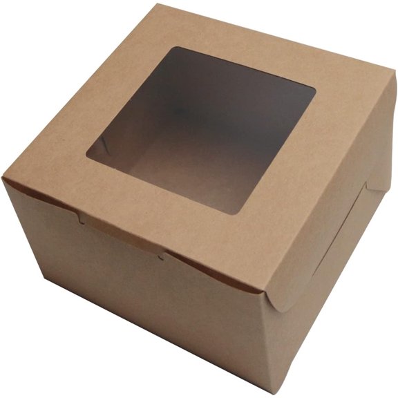 10Packs 8x8x5 Inches Brown Kraft Cake Boxes with Window, Gift Packing, Bakery Boxes, Dessert, Pastry, Cupcake, Pie Cookies, With Stickers,66 FT Twine
