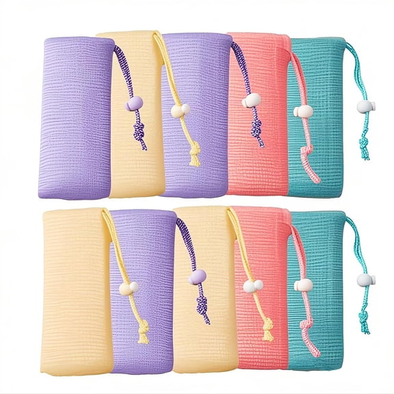 10Packs Exfoliating Mesh Soap Bag Saver Pouch Bubble Foaming Nets Pocket Drawstring Net for Shower Body Facial Cleaning Tool Random Color