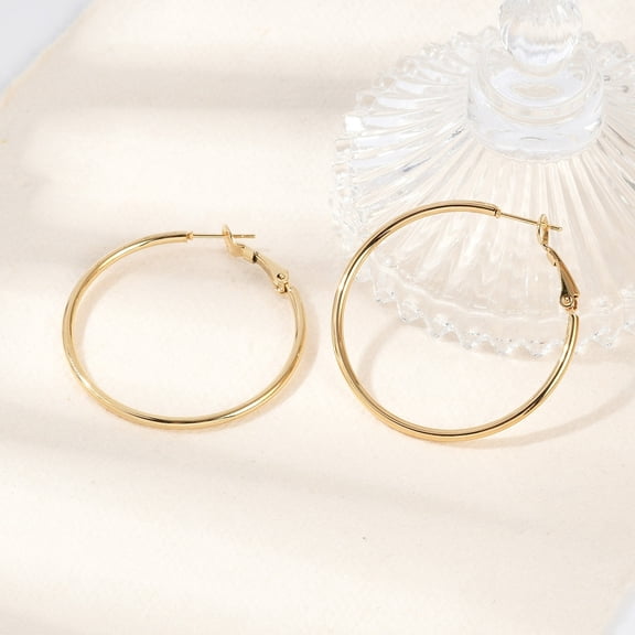 10Pair 201 Stainless Steel Hoop Earrings Hypoallergenic Earrings Ring Shape Golden 12 Gauge 42x39.5x2mm Pin: 1mm
