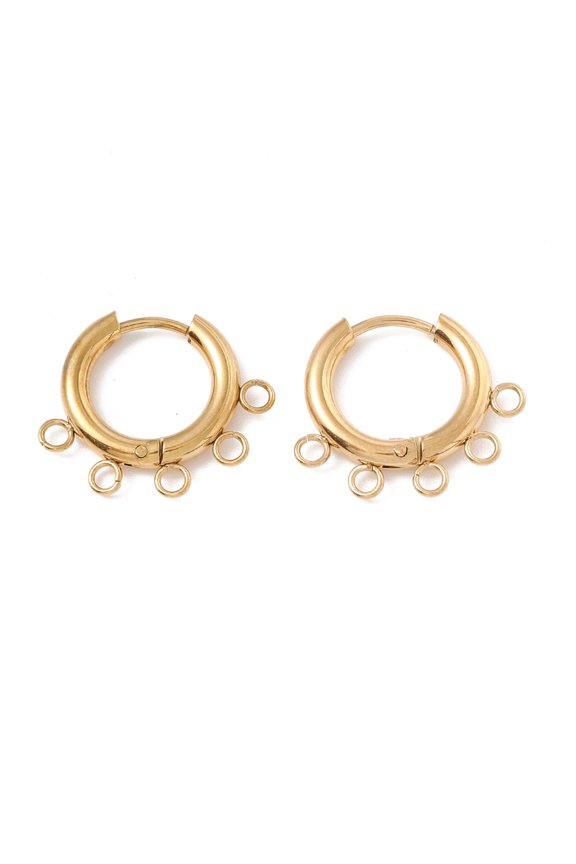 10Pair Ion Plating(IP) 304 Stainless Steel Hoop Earring Findings with Horizontal Loops Ring Golden 16x20x2.5mm Hole: 1.8mm Pin: 0.9mm Mixed Color DIY