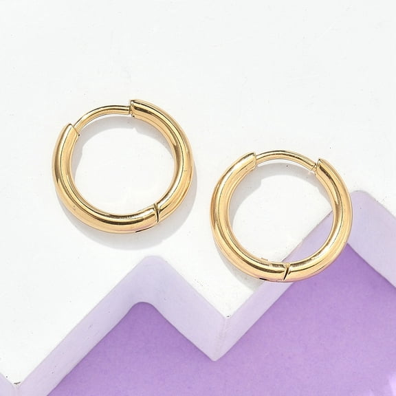10Pair Ion Plating(IP) 304 Stainless Steel Huggie Hoop Earrings Hypoallergenic Earrings with 316 Surgical Stainless Steel Pin Real 18K Gold Plated 12 Gauge 14x2mm Pin: 1mm Inner Diameter: 10mm