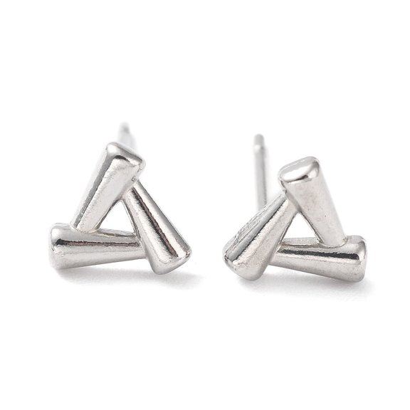 10Pair Non-304 Stainless Steel Stud Earrings Hollow Triangle Stainless Steel Color 7x7.5mm