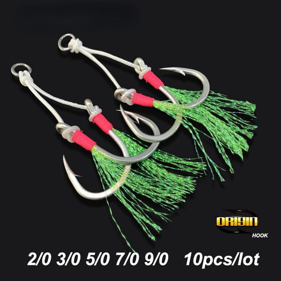 10Pairs 2/0-9/0 Twin Assist Barbed Hook Metal Jig Slow Jigging Fishing Hooks