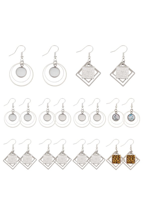 10Pairs 2 Styles Brass Dangle Earring Findings with 304 Stainless Steel Pendant Cabochon Settings Platinum 44~46mm 5pairs/style