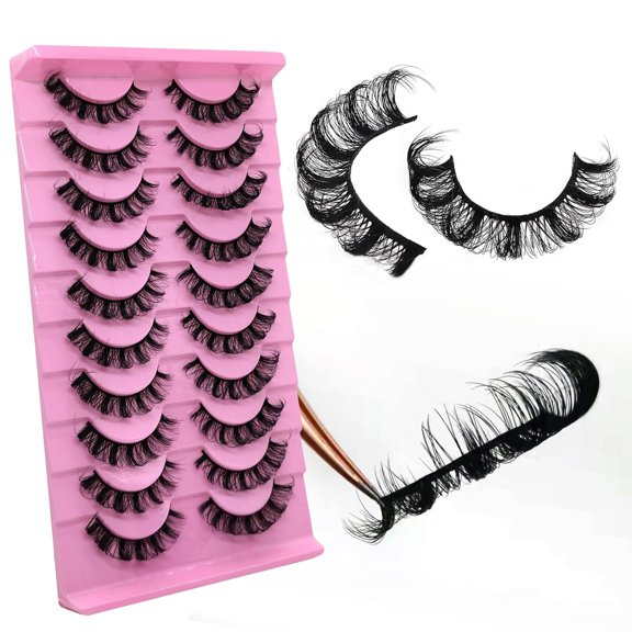 10Pairs 3d Russian, D Curl Lash Strips, 15mm Wispy Fake Lashes that Look Like Extensions, Natural False Lashes Mink