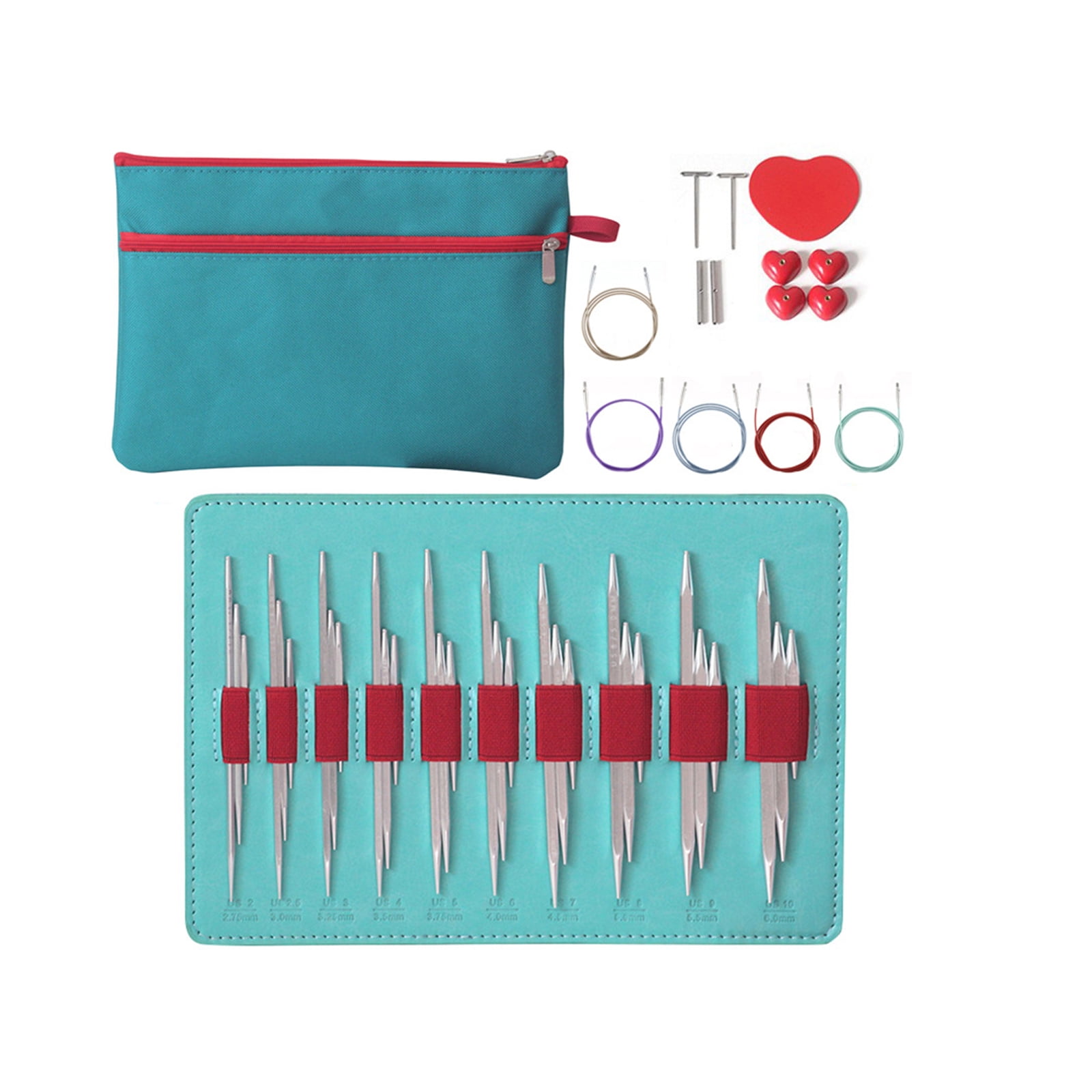 10Pairs Aluminum Knitting Needle 2.75-6.0mm Interchangeable Circular Knitting Needle Set with PU Binder for Crocheting