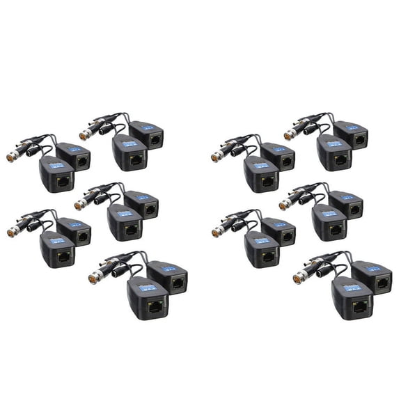10Pairs CCTV Coax BNC Video Power Balun Transceiver to CAT5E 6 RJ45 Connector Coaxial/Analog HD Twisted Pair Transmitter,10 Pair x Balun Connector,Black