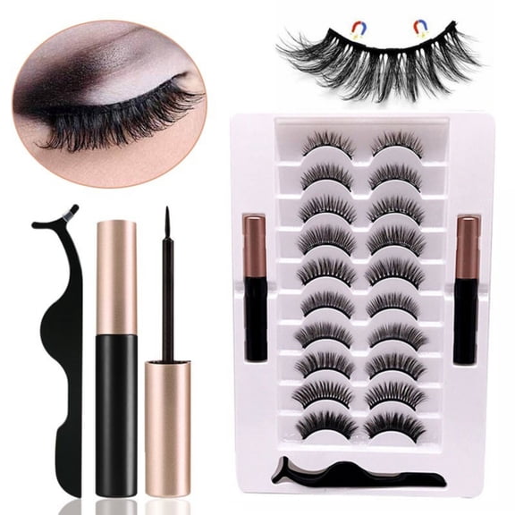 10Pairs Magnetic False Eyelashes with Eyeliner Tweezer Set Tool Reusable