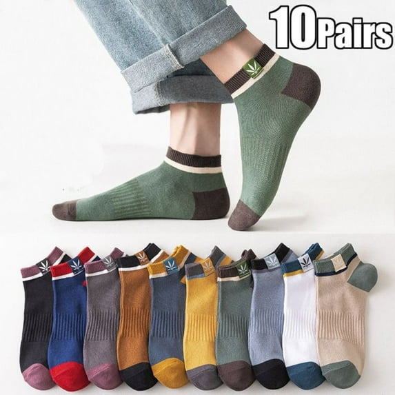 10Pairs Printed Fashion Colorful Maple Leaf Neutral Socks Low Cuff Socks Cotton Socks Short Socks Men Socks