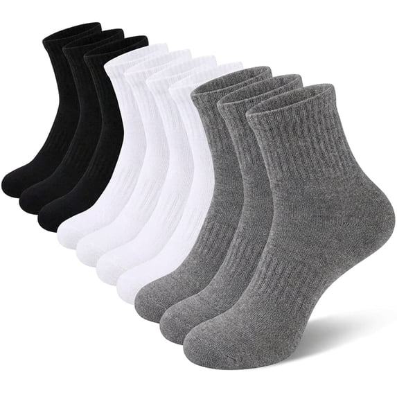 10Pairs Unisex Cotton Quarter Crew Socks, One Size Thin Ribbed Mini Ankle Socks for Men Women Athletic Daily Wear, Black White Gray Assorted Colors