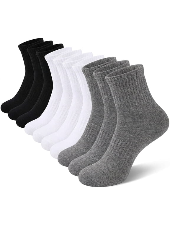 10Pairs Unisex Cotton Quarter Crew Socks, One Size Thin Ribbed Mini Ankle Socks for Men Women Athletic Daily Wear, Black White Gray Assorted Colors