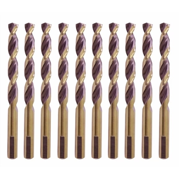 10Pc 1/8" Hss Drill Bit Parabolic Gold/Black Jobber 3 Flat Shank For Steel Metal