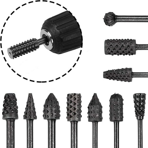 10Pc 1/8 Shank Rotary Burr Rasp Set Carbon Steel Wood Carving File Drill Bits
