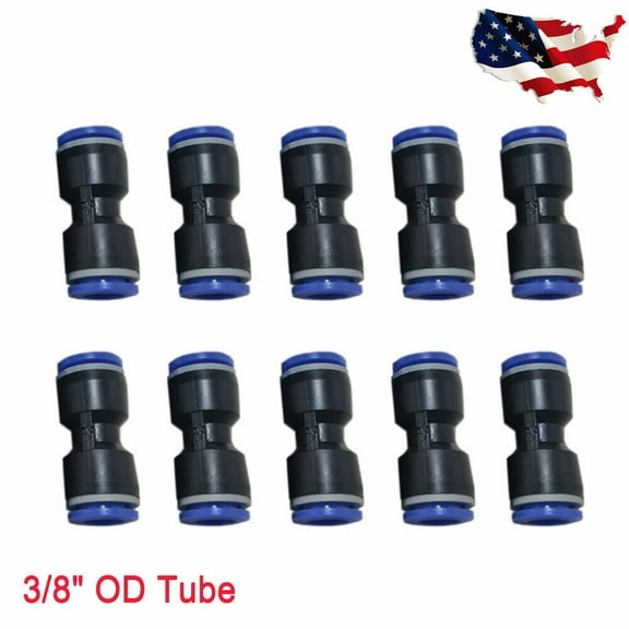 10Pc 3/8" OD Tube Pneumatic Straight Union Connector Push To Connect Air Fitting