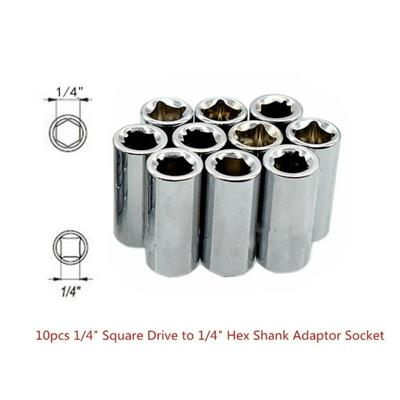 10Pc Adapter Socket Drive 1/4" Square To 1/4" Hex Screwdriver Bit Converter