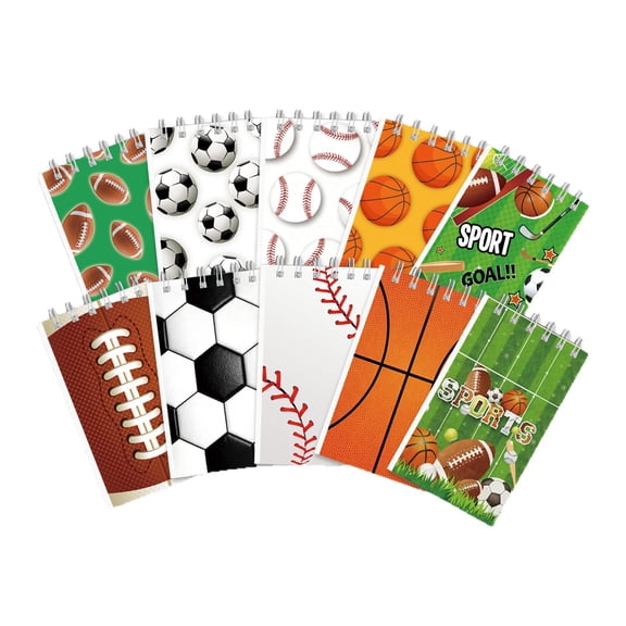 10Pc All-Star Sports Themed Spiral-Bound Notebooks, Portable Student Notebooks Combo With Ball Patterns (Soccer, Basketball, Baseball, Football) For Daily Use & Study, Ideal For