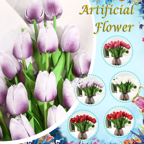 10Pc Artificial Flowers Clearance! Nomeni Tulip Artificial Decorative Flowers Solid Color 10Pc Red, Fake Flowers Promotion Sale!