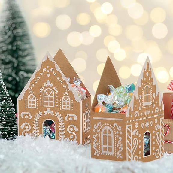 10Pc Clearance Under $5 Gingerbread House Gift Baskets Gingerbread Box For Party, Paper Paper Yellow
