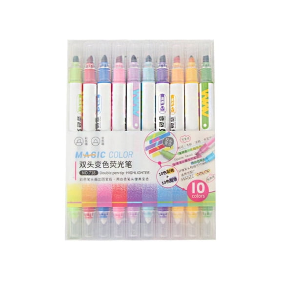 10Pc Erasable Color Changing Fluorescent Pen,10Pcs Erasable Highlighters, 10 Color Changing Double Tip Markers, No Bleeding Highlighter Pens for Journaling Planner Canvas Painting, 10Ml Each