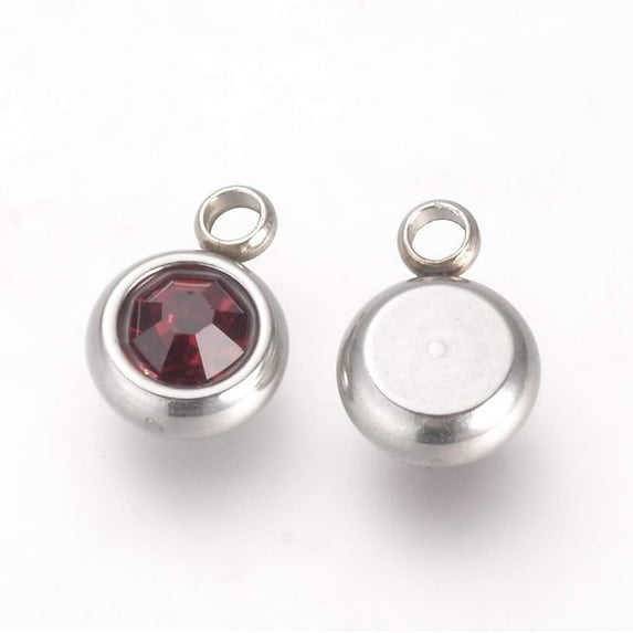 10Pc Flat Round Pendant Charms 201 Stainless Steel Rhinestone Charms