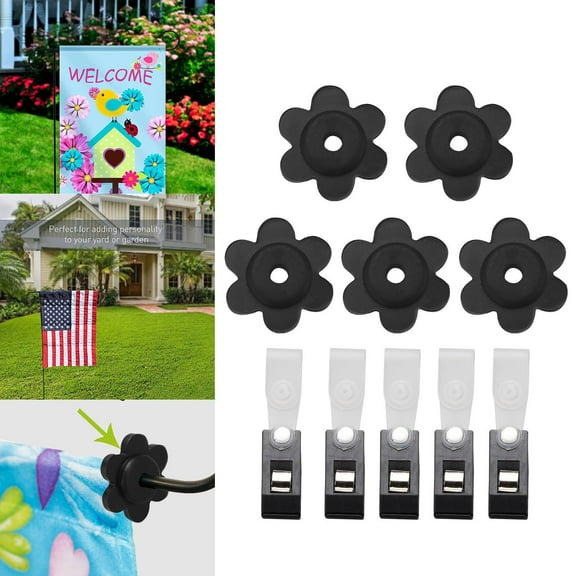 10Pc Garden Flag Stoppers & Clips Kit,All-Season Heavy-Duty Plastic & Rubber Windproof Clips Hardware Accessories for Outdoor Flags,Small Banners,Garden Flag Clips And Rubber Stoppers(1 Set)