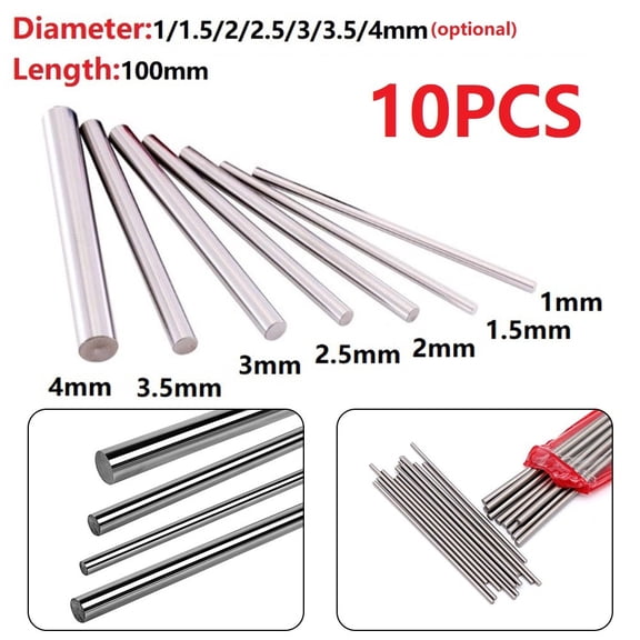 10Pc High Speed Steel Solid Round Rod Lathe Bar 1Mm-4Mm Shaft Diy Craft Tool Linear Shaft 100Mm Carving Cutter Tool Parts Silver 1.5Mm Fangkenuo
