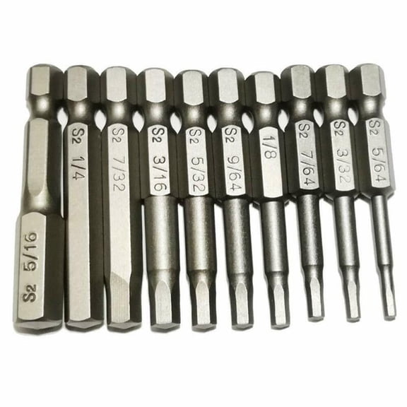 10Pc Imperial Hex Shank Wrench Drill Bit Magnet Tips Quick Release 50Mm