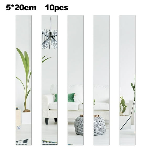 10Pc Long Strip Acrylic Mirror Mosaic Wall Stickers 5*20Cm Mirror Strips 3D Self Adhesive- Stickers Room Decoration Waist Line