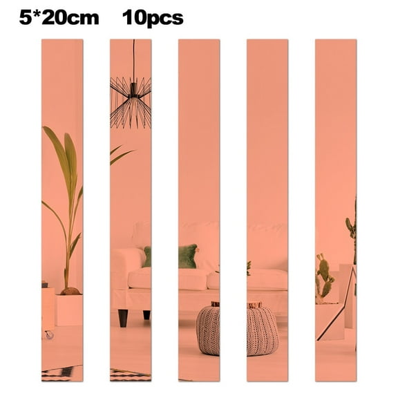 10Pc Long Strip Acrylic Mirror Mosaic Wall Stickers 5*20Cm Mirror Strips 3D Self Adhesive- Stickers Room Decoration Waist Line