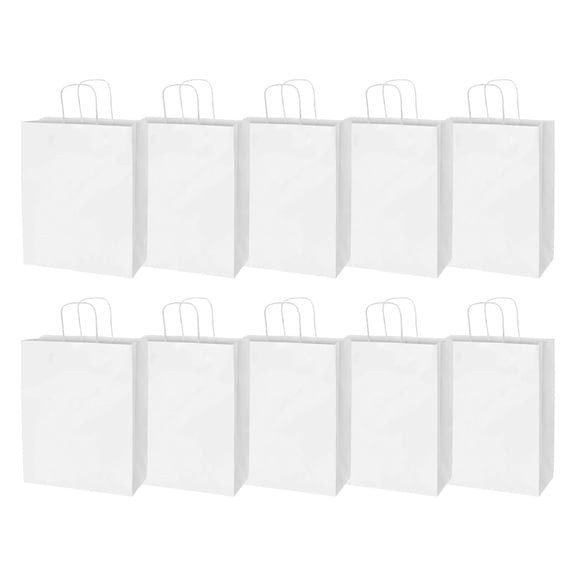 10Pc Party White Gift Bag,10 Pack Line Packaging White Bags Medium Bags Paper Bags with Handles