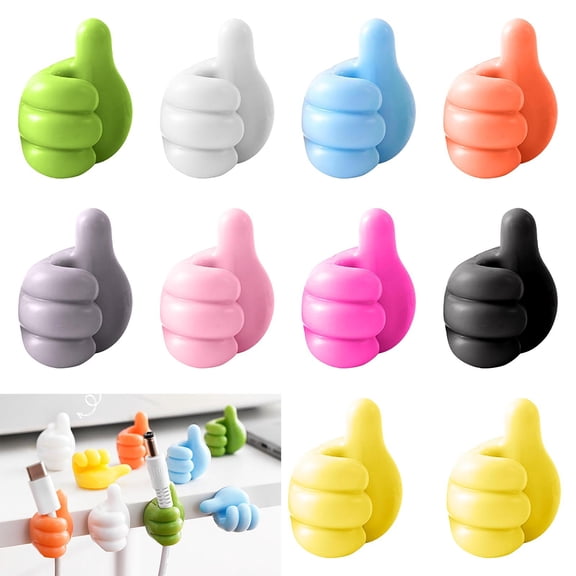 10Pc Thumb Hook|Thumb Shaped Hook Cable Organizer Creative Cute Design For Data Cable Storage And Fixing No Adhesive Hook For Easy Installation Without Drilling Multifunctional