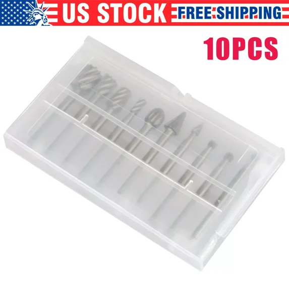 10Pc Tungsten Carbide Rotary Burr Set Grinder Bit 1/8" Shank Dremel Rotary Tool.