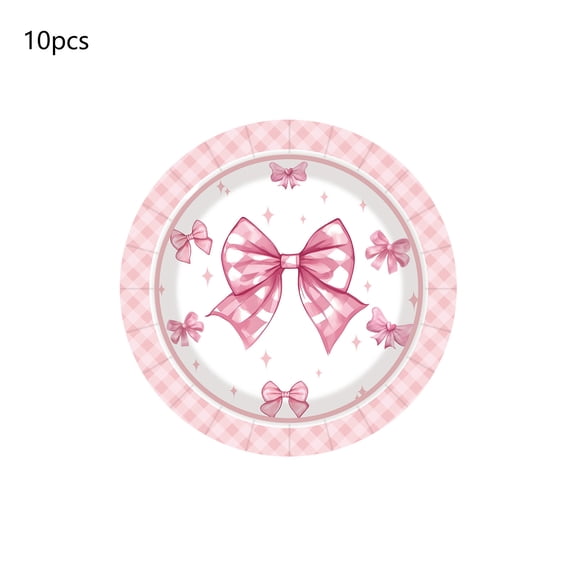 A 10Pc Valentines Day Themed Paper Plates Set Disposable Tableware With Bow Design, Festive Patterns And Convenient Use For Parties, Picnics, Birthday Celebrations 7.08X7.08In 0.17Lb