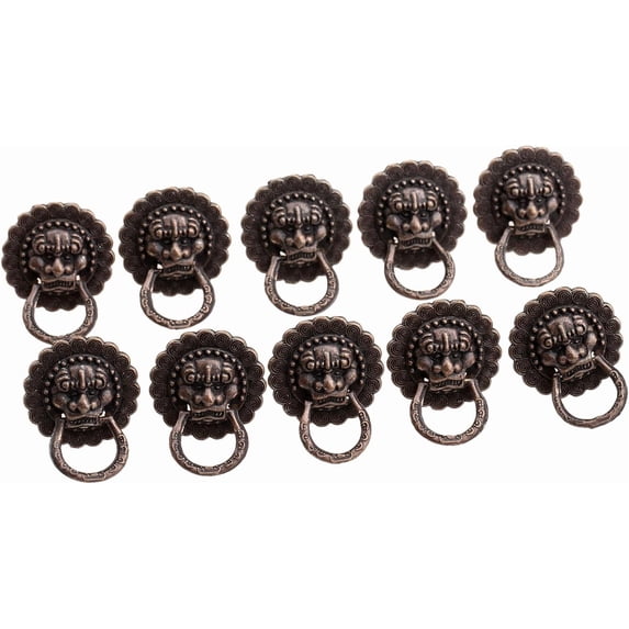10Pcs 0.94"x 0.59" Antique Copper Lion Head Pull Handle Ring Knobs for Wardrobe Drawer Door Jewelry Gift Box Case