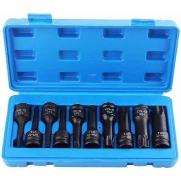 10Pcs 1/2 Inch Drive Torx Impact Socket Set, Impact Torx Bit Star Socket Sets, T30 T40 T45 T50 T55 T60 T70 T80 T90 T100, 3-Inch Extra Long Socket Bits Set with Case$$Tools & Hardware Other