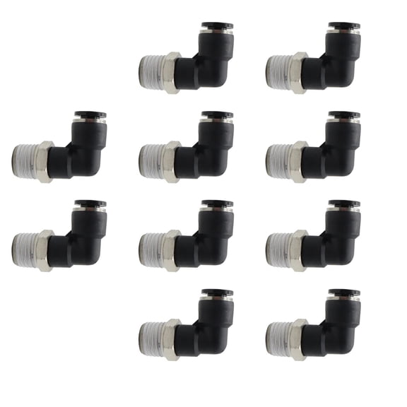 10Pcs 1/4" NPT Pneumatic Elbow Air Fittings Vacuum Range 0-29.5 in Hg, 750 mm Hg, for Various Tubes