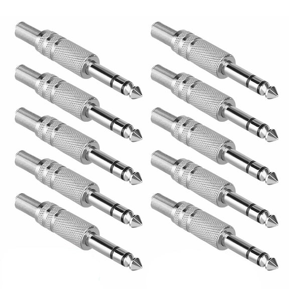 10Pcs 1/4'' TRS Audio Plug Metal Construction for Speakers, Microphones, Guitars, and More