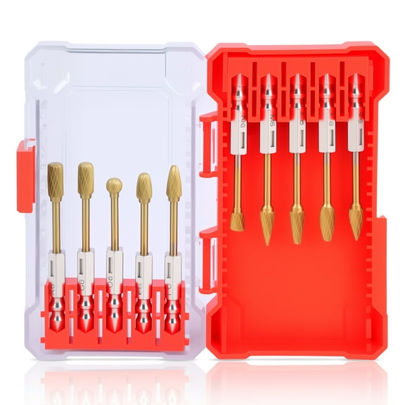 10Pcs 1/4 inch Carbide Burr Set Fine Grinding Die Grinder Bit Efficient Cutting Engraving Grinding Bit with Storage Box for Carving