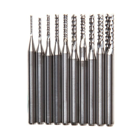 10Pcs 1/8'' 0.8-3.175mm Drill Bits Engraving Cutter Rotary PCB CNC End Mill Set