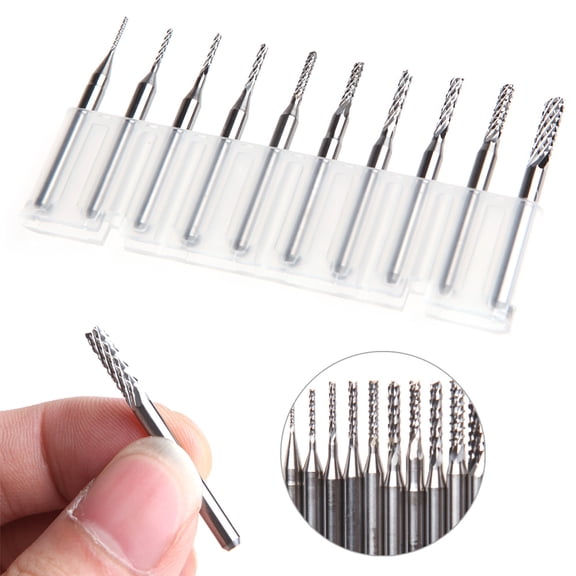 10Pcs 1/8'' 0.8-3.175mm Drill Bits Engraving Cutter Rotary PCB End Mill Set
