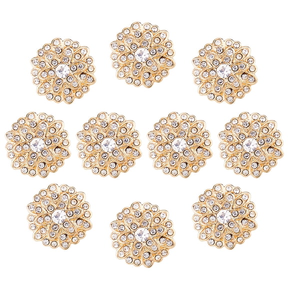 10Pcs 1-Hole Alloy Rhinestone Shank Buttons Flat Round Light Gold 18x17x8mm Hole: 2.5mm