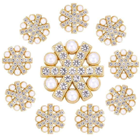10Pcs 1-Hole Alloy Rhinestone Shank Buttons with Plastic Imitation Pearl Snowflake Golden 23x9mm Hole: 1.8mm diy