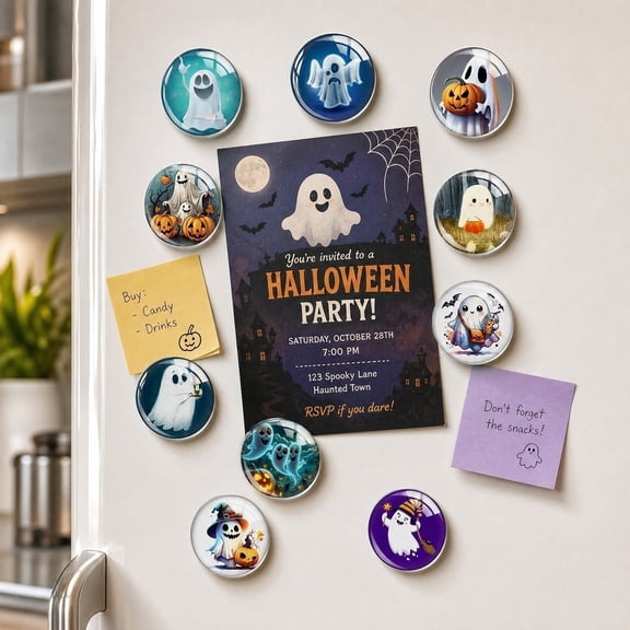10Pcs 1 inch Halloween Fridge Magnets, Refrigerator Magnets Decor, Ghost Magnetic Stickers Magnet Decals for Kitchen Car Door School Halloween Decoration Gift
