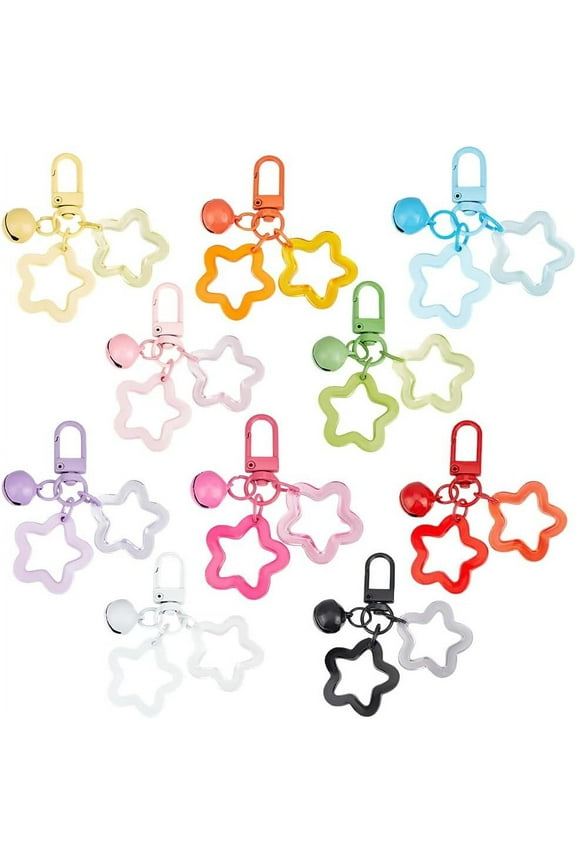 10Pcs 10 Colors Acrylic Star Keychain Stars Keychains Bulk Colorful Bell Five Pointed Stars Candy Color Clasp Clip Charm Pendant Key Chains for Women Car Keys Backpack Keychains Decoration