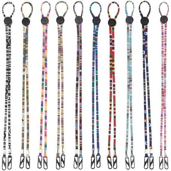 10Pcs 10 Colors Adjustable Hat Strap Clips Hats Chin Cord Elastic Lanyard Neck Straps for Glasses Face Holder Ethnic Style Hanging String Removable Cap Anti-Lost Clip Fastener