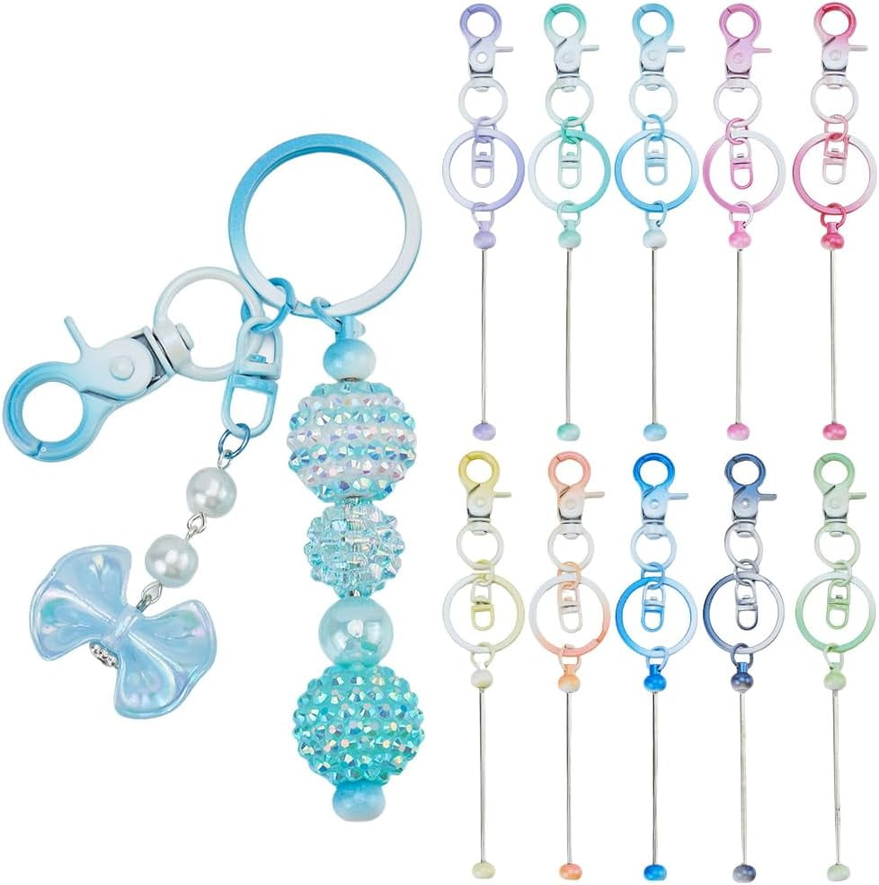 10Pcs 10 Colors Bead Keychain Bar DIY Keychain Making Kit Alloy ...