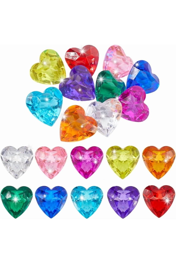 10Pcs 10 Colors Heart Shaped Gems Acrylic Diamond Bulk Colorful Big Hearts Diamonds Faceted Crystal Gemstones No Hole Filler for Table Scatters Large Vase Fillers Cakes Fish Tank Decoration