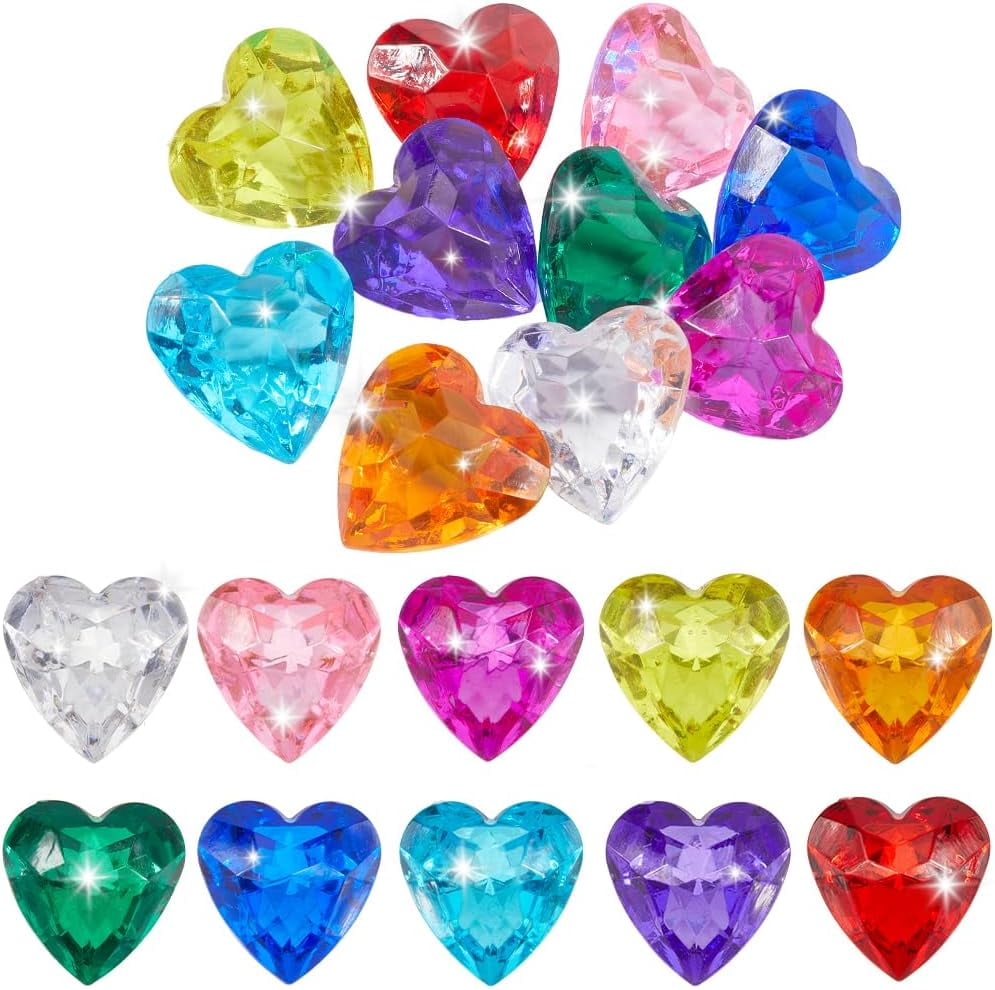 10Pcs 10 Colors Heart Shaped Gems Acrylic Diamond Bulk Colorful Big