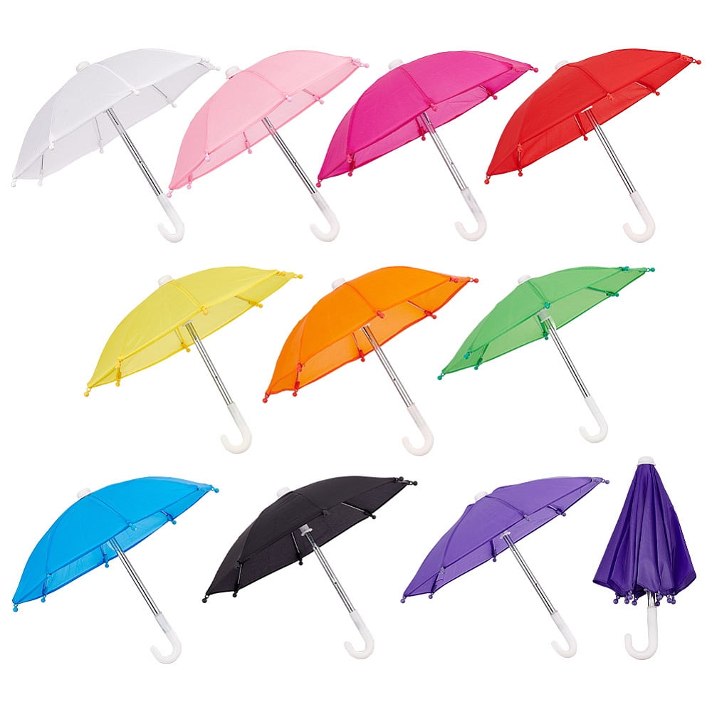 10Pcs 10 Colors Mini Polyester Umbrella Stainless Steel & Plastic Umbrella Making Supplies for DIY Dolls Accessories Mixed Color 215x60x19mm